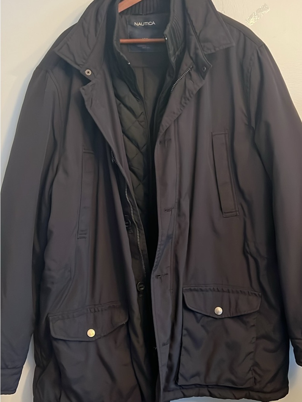 Nautica Men's Black Quilted-Lined Field Coat